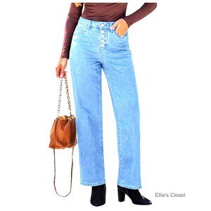 Wide Leg Jeans High Waisted Button Fly Stretchy Denim Pants